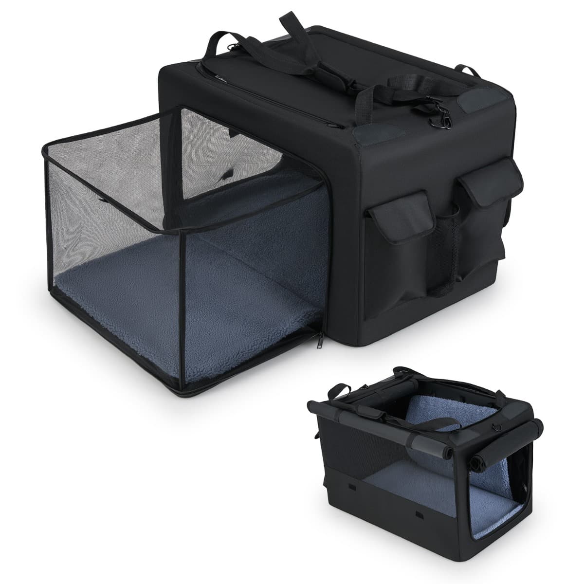 CostwayCage de Transport Pliable pour Chien Sac de Transport Portable avec 2 Ouvertures et Fenêtre Panier Intérieur en Maille Noir