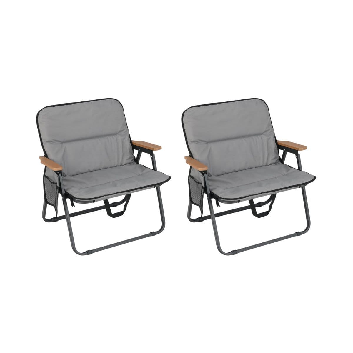 CostwayLot de 2 Chaises de Camping Pliantes Chaises de Jardin Légères Capacité 150 Kg Coussin Amovible Poche Latérale Accoudoirs Gris