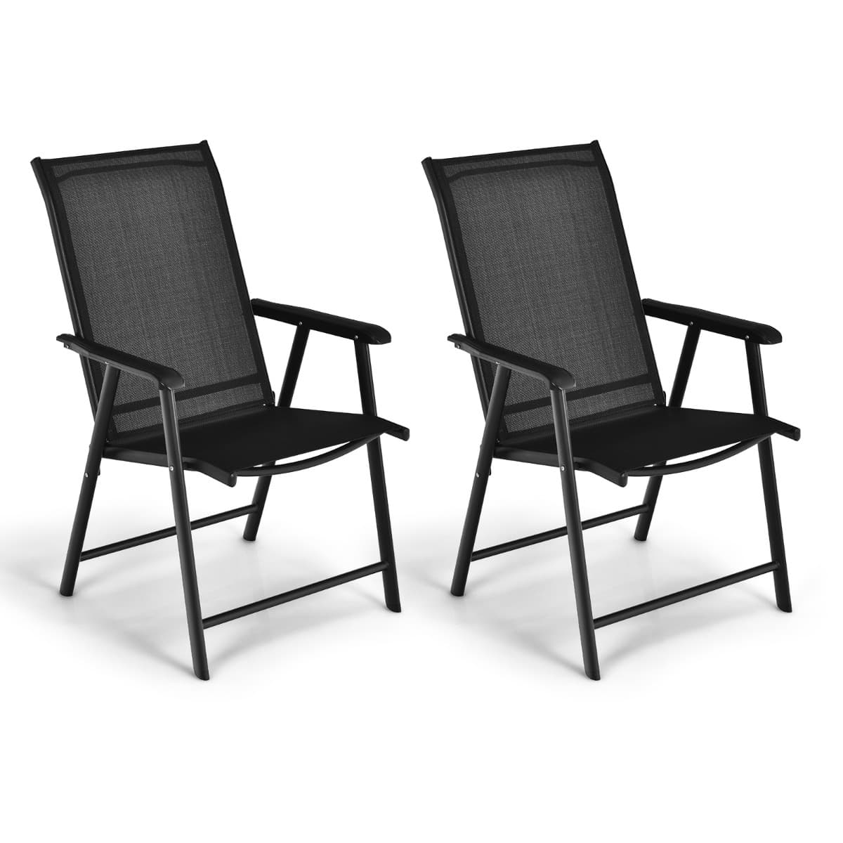 CostwayLot de 2 Chaises Pliantes de Jardin Portables pour Extérieur Camping Plage Chaise de Jardin avec Accoudoir Lot de 2 Chaises de Jardin Noir