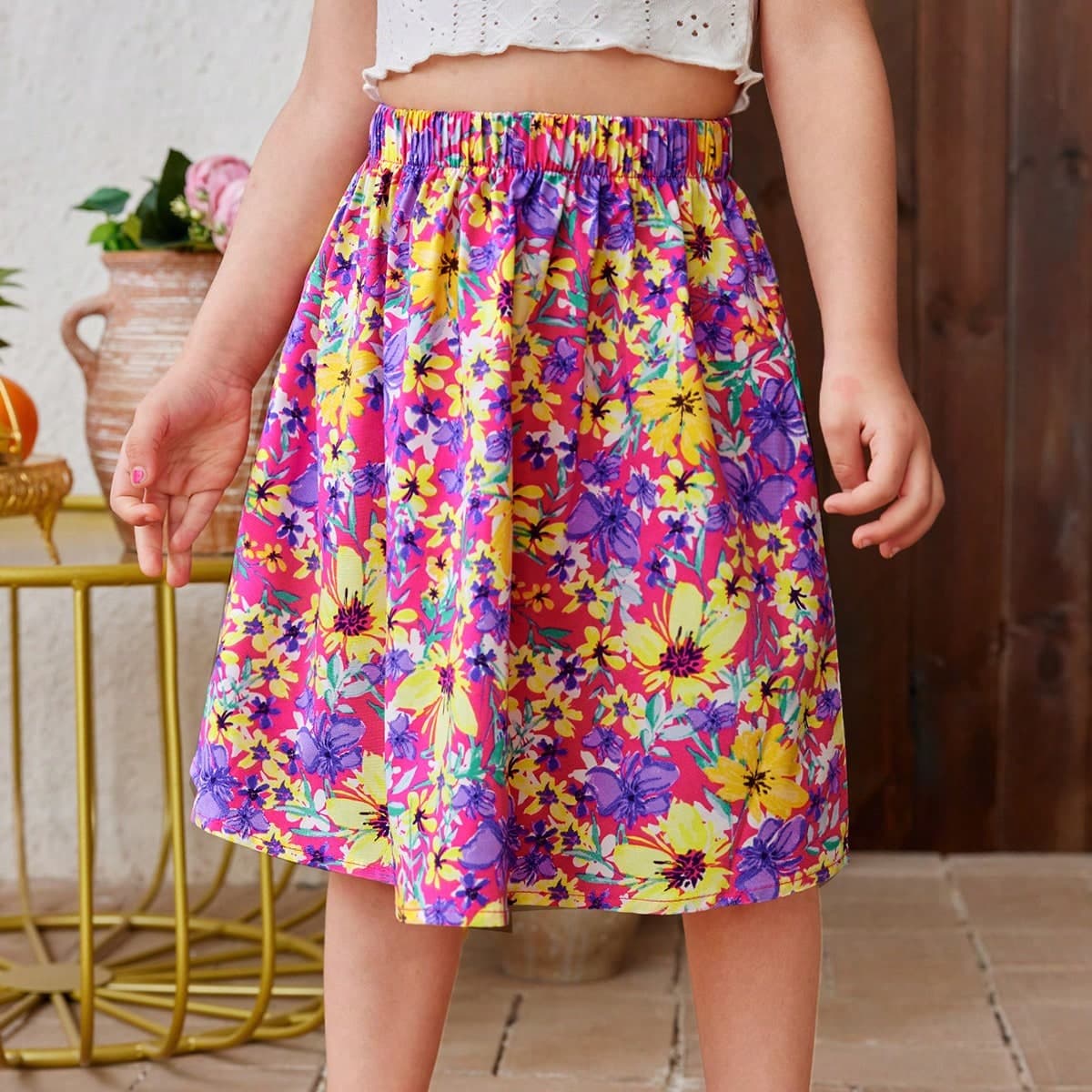 Jupe imprimée florale pour jeunes filles pour les vacances à la plage ou les escapades à la campagne