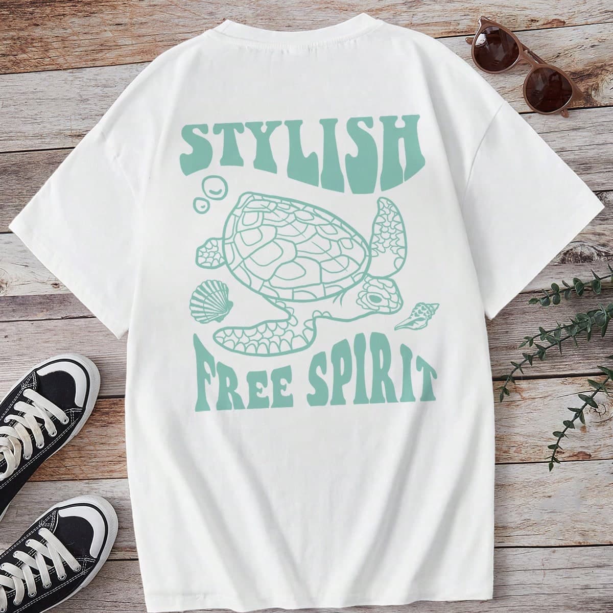 Vacances d'été ! T-shirt à manches courtes décontracté pour adolescentes imprimé océanique parfait pour les escapades à la plage
